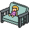 Vector pixel art girl sofa Royalty Free Stock Photo