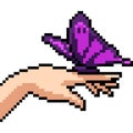 Vector pixel art hand butterfly