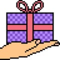 Vector pixel art hand gift Royalty Free Stock Photo