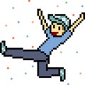 Vector pixel art happy jump