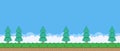 vector pixel art illustration of cartoon coniferous forest in retro platformer video game level style