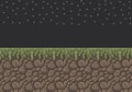 Vector pixel art illustration sprite - stone dirt with grass texture night time stars Royalty Free Stock Photo