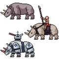 Vector pixel art war rhinoceros weapons Royalty Free Stock Photo