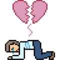 Vector pixel art man broken heart Royalty Free Stock Photo