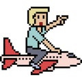 Vector pixel art man plane travel Royalty Free Stock Photo