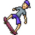 Vector pixel art man play skateboard Royalty Free Stock Photo