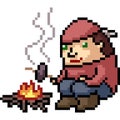 Vector pixel art man roast potato