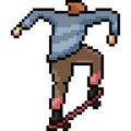 Vector pixel art man skateboard Royalty Free Stock Photo