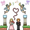 Vector pixel art marriage couple