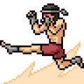 Vector pixel art muay thai jump kick Royalty Free Stock Photo