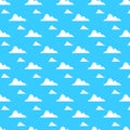 Vector pixel art multicolor endless cartoon pattern of blue sky with white clouds. seamless pattern of white clouds on a bl Royalty Free Stock Photo