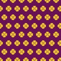 Vector pixel art multicolor endless pattern of golden blooming flower on purple background. seamless pattern of noble royal