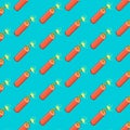 Vector pixel art multicolor endless pattern of red burning stick of dynamite or firecracker. seamless pattern of red dynami