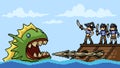 Vector pixel art pirate fight monster