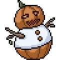 Vector pixel art pumpkin snowman