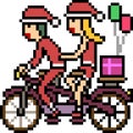 Vector pixel art santa claus bicycle Royalty Free Stock Photo