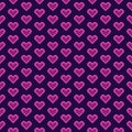 Vector pixel art seamless pattern of cartoon absrtract red or pink led light heart symbol on dark background Royalty Free Stock Photo