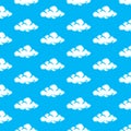 Vector pixel art seamless pattern of cartoon drawing of white clouds on blue background Royalty Free Stock Photo