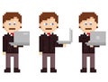 Vector pixel art set - person holding laptop