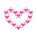 Vector pixel art sign of cartoon minimalistic cute heart shape made of hearts