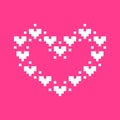 Vector pixel art sign of cartoon minimalistic cute white heart shape made of hearts