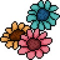 Vector pixel art sunflower group