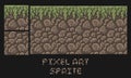 Vector pixel art texture of stone dirt land with grass platformer sprite