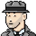 Vector Pixel Art Userpic of Man in Hat and Coat Royalty Free Stock Photo
