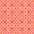 Vector pixel art velvet violet seamless pattern of minimalistic abstract decorative diagonal cross stitch on calming coral