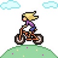 Vector pixel art woman ride bicycle