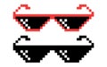 Vector Pixel Boss Glasses Icon Set in 8 bit Retro Style. Summer Meme Game Thug Design, Mafia Gangster Funky Sunglasses