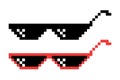 Vector Pixel Boss Glasses Icon Set in 8 bit Retro Style. Summer Meme Game Thug Design, Mafia Gangster Funky Sunglasses