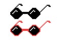 Vector Pixel Boss Glasses Icon Set in 8 bit Retro Style. Summer Meme Game Thug Design, Mafia Gangster Funky Sunglasses