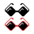 Vector Pixel Boss Glasses Icon Set in 8 bit Retro Style. Summer Meme Game Thug Design, Mafia Gangster Funky Sunglasses