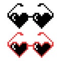 Vector Pixel Boss Glasses Icon Set in 8 bit Retro Style. Summer Meme Game Thug Design, Mafia Gangster Funky Sunglasses