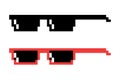 Vector Pixel Boss Glasses Icon Set in 8 bit Retro Style. Summer Meme Game Thug Design, Mafia Gangster Funky Sunglasses