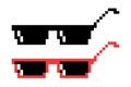 Vector Pixel Boss Glasses Icon Set in 8 bit Retro Style. Summer Meme Game Thug Design, Mafia Gangster Funky Sunglasses