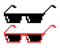 Vector Pixel Boss Glasses Icon Set in 8 bit Retro Style. Summer Meme Game Thug Design, Mafia Gangster Funky Sunglasses