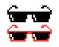 Vector Pixel Boss Glasses Icon Set in 8 bit Retro Style. Summer Meme Game Thug Design, Mafia Gangster Funky Sunglasses