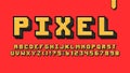 Vector pixel font from 80s 90s retro arcade games, computer game design 8 bit letters and numbers, colorful retro alphabet, vector Royalty Free Stock Photo