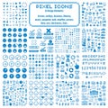 Vector pixel icons isolated, collection of 8bit graphic elements