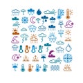 Vector pixel icons isolated, collection of 8bit meteorology graphic elements. Simplistic digital signs created in weather Royalty Free Stock Photo