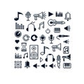 Vector pixel icons isolated, collection of 8bit music graphic elements. Simplistic digital signs created in music and media theme. Royalty Free Stock Photo