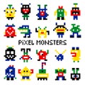 Colored pixelated retro space monsters