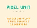 Vector pixel latin alphabet letters and numbers. Rounded pixel font Royalty Free Stock Photo