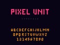 Vector pixel latin alphabet letters and numbers. Rounded pixel font Royalty Free Stock Photo