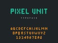 Vector pixel latin alphabet letters and numbers. Rounded pixel font Royalty Free Stock Photo