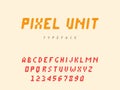 Vector pixel latin alphabet letters and numbers. Rounded pixel font Royalty Free Stock Photo