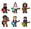 Vector pixel musician characters with guitars