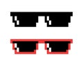 Vector Pixelated Sunglasses, Pixel Boss Glasses Icon Set in 8 bit Retro Style. Summer Meme Game 8-bit Sunglasses Design